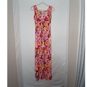Women's Curtsey Maxi Pink/Purple/Brown Floral Babydoll Maxi Dress Size‎ Medium